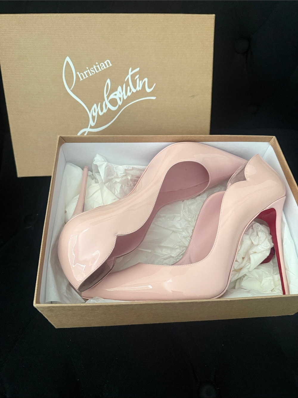 Christian Louboutin Blush Patent Stiletto Pumps with Red Soles